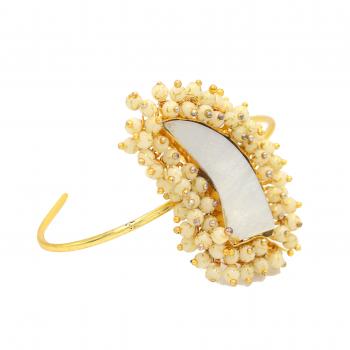 Gold Plated Pearl and MOP Stone Seated Bracelet - Classic Elegance and Natural Beauty